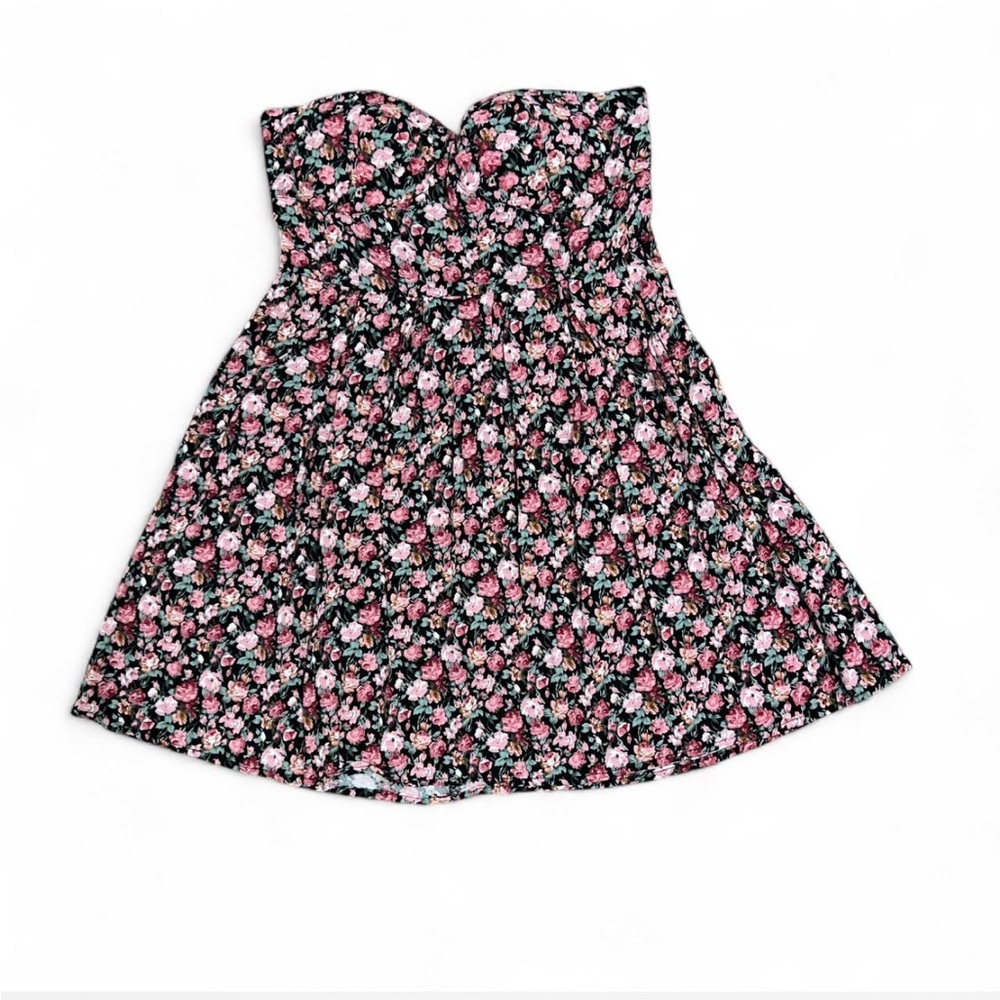 Feathers Floral Strapless Dress - Pink and Black